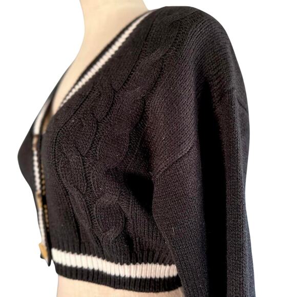 Womens Sweater Size Medium Black White Crop Preppy Twee Business Casual Nautical - Picture 3 of 8